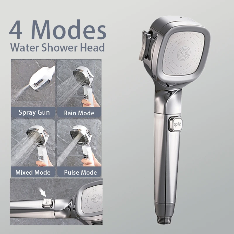 4 Modes High Pressure Shower Head With Switch On Off Button Sprayer