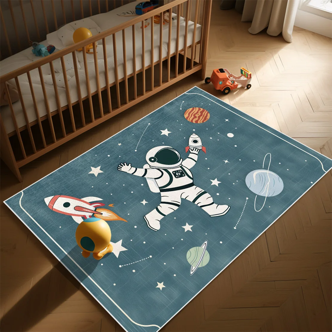 Children Bedroom Play Mat Large Carpet for Living Room Astronaut Pattern Baby Crawling Mat Non-slip Room Decor Rugs Customizable 3