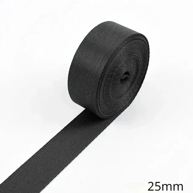 Durable Black Nylon Webbing Straps for DIY Sewing and Craft Projects - 5M Roll, 10-100mm Width