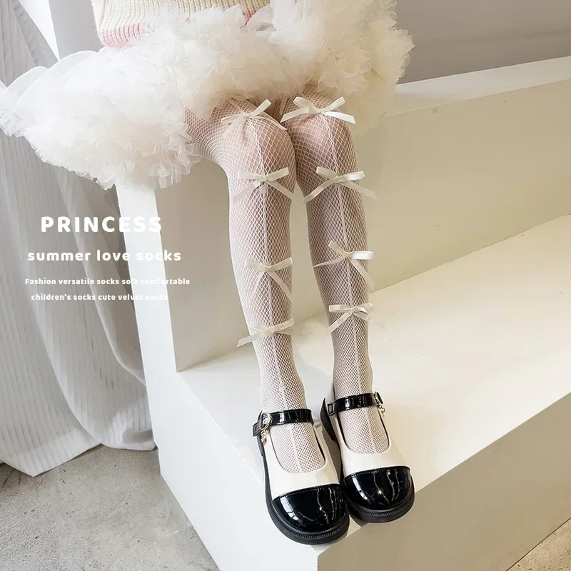 Summer Tight for Kids Girl Sweet Princess Bowknot Style Pantyhose for Children Thin Soft Breathable Fishnet Stocking Sock