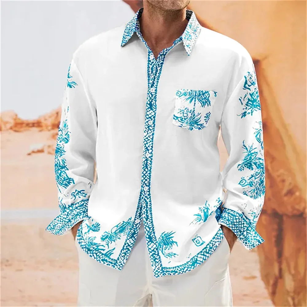 

Men's long sleeved shirt, button printed shirt, high-quality fabric, luxurious fashion, party, spring, summer, hot selling