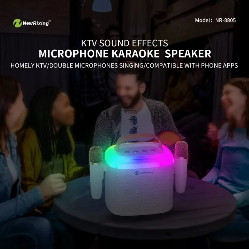New RGB Colored Lights Karaoke Device Wireless Portable Bluetooth Speaker with Wireless Microphone Ideal for Home Party Children 4