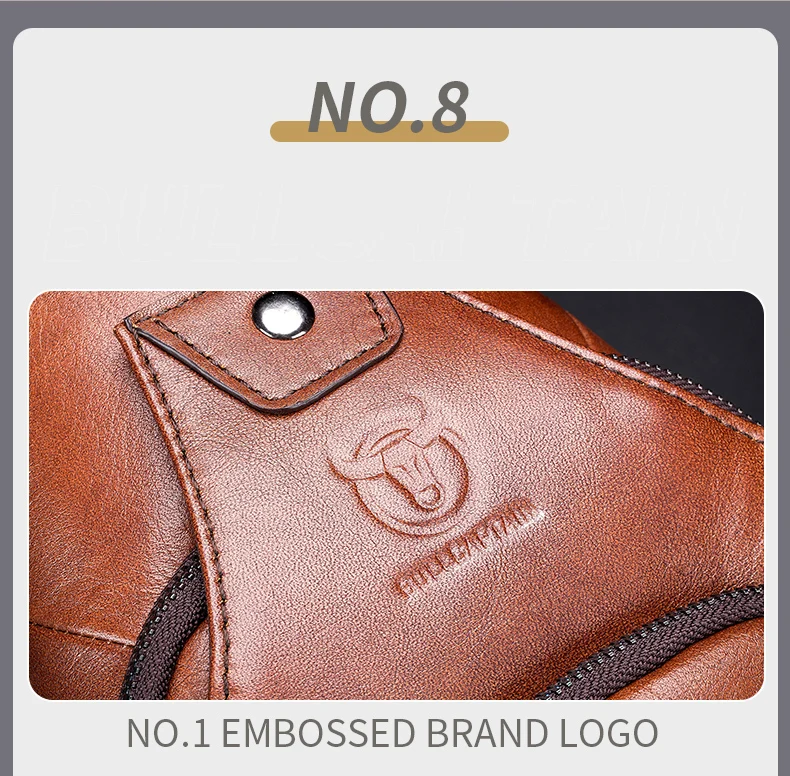 BULLCAPTAIN Retro-Brusttasche aus echtem Leder, Umhängetasche aus Rindsleder für Herren, Umhängetasche mit großem Fassungsvermögen ﻿ – Detail 9