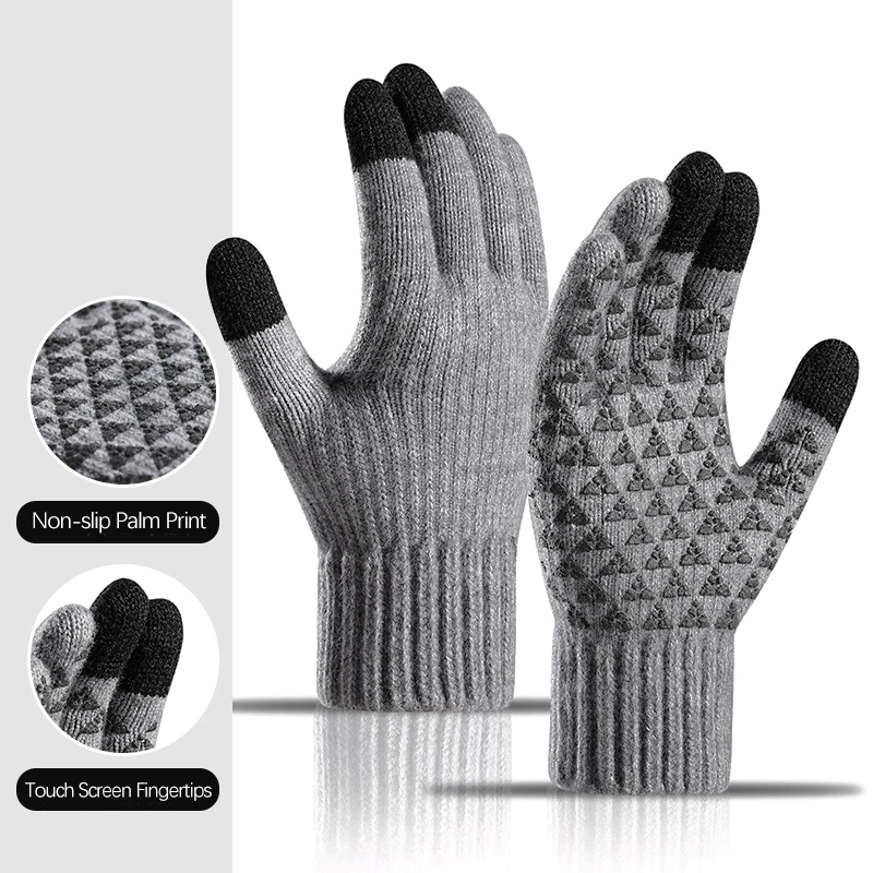 

New Men's Gloves Alpaca Knit Winter Fleece Palm Triangle Non-Slip Thick Wool Cycling Touch Screen Office Warm Fashion Gloves