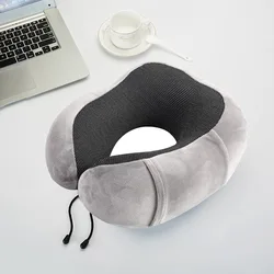 Luxurious U-Shaped Memory Foam Travel Pillow with Massage Function (Gray pillow)