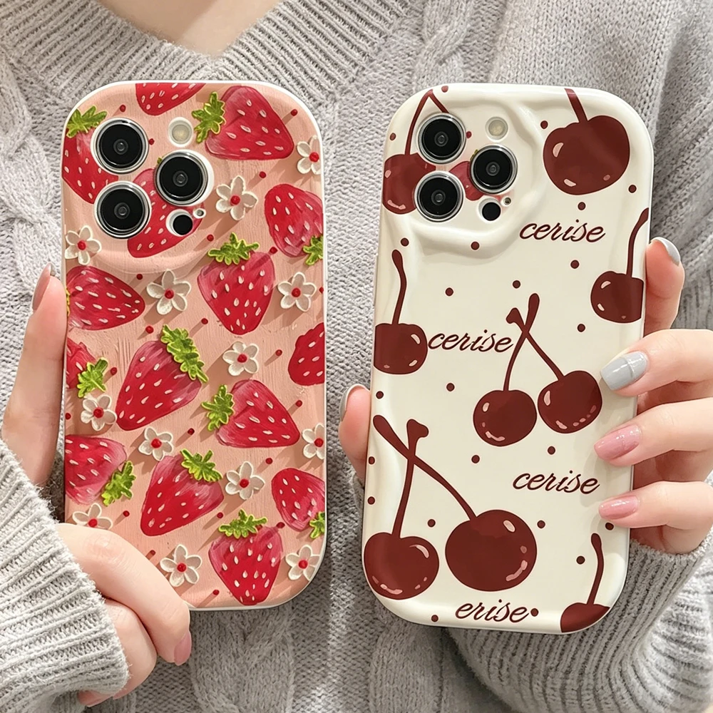 Cherry Strawberry Fruit 3D Wave Phone Cover
