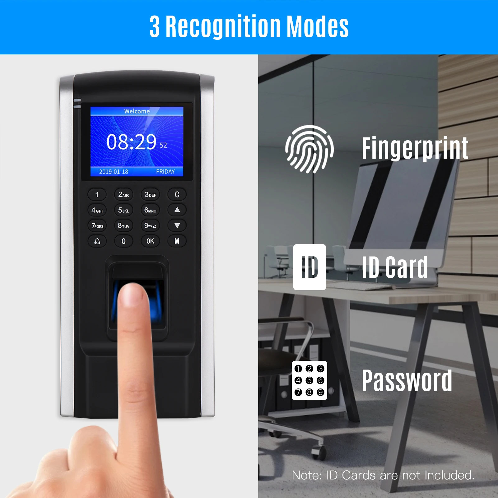 Fingerprint Access Control Time Attendance Machine Employee Checking-in Recorder Fingerprint/Password/ID Card Recognition