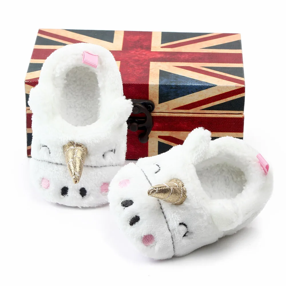 Baby Girl Boy Indoor Warm Cotton Shoes Unicorn Home Slippers Spring Autumn Plush Soft Sole Non-slip Infant Prewalker Shoes