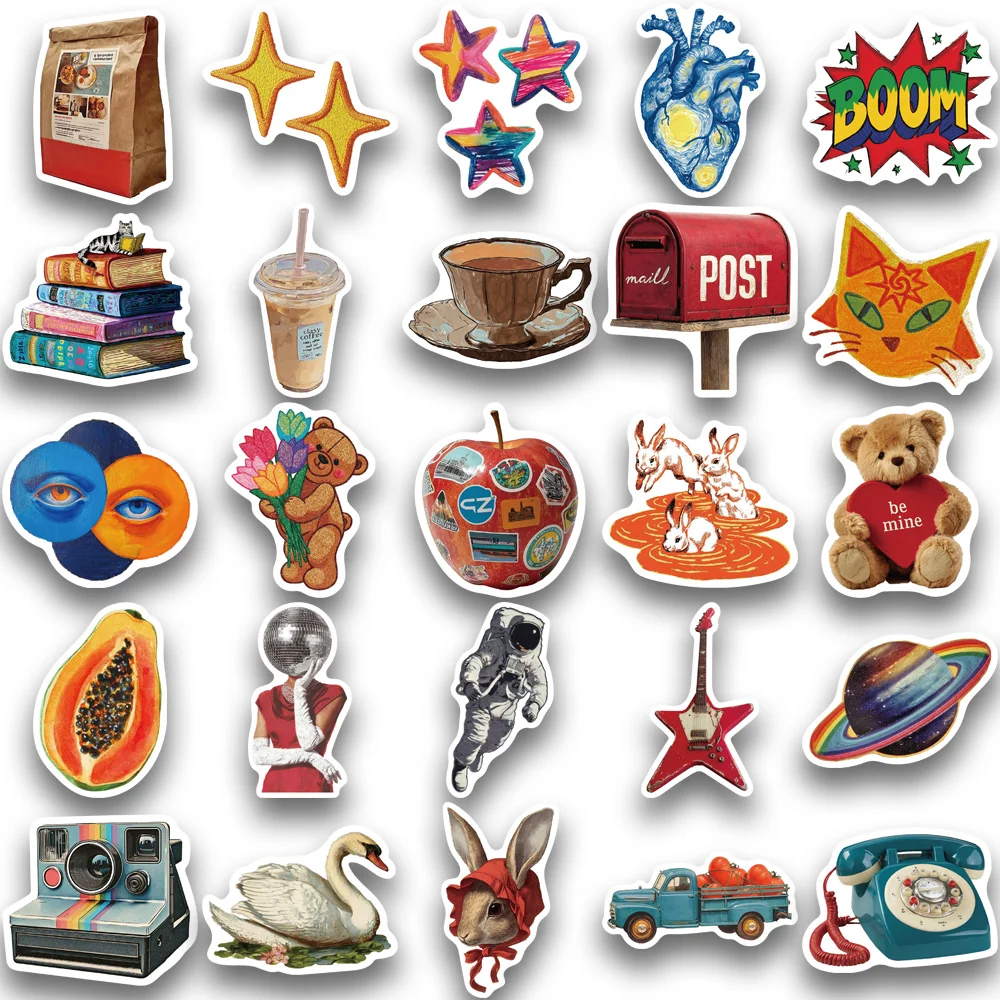 50개 빈티지 Y2K 스타일 시리즈 스티커, 휴대폰 케이스, 노트북, 물병, 스케이트보드 장 방수 스티커