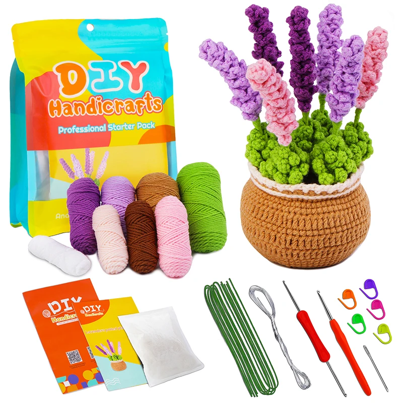 KRABALL Hand knitting Flower Crochet Beginners Kits Cotton Yarn Thread Hook Needles Markers DIY Craft Accessories Tool Set crochet kit crochet hooks crochet needles