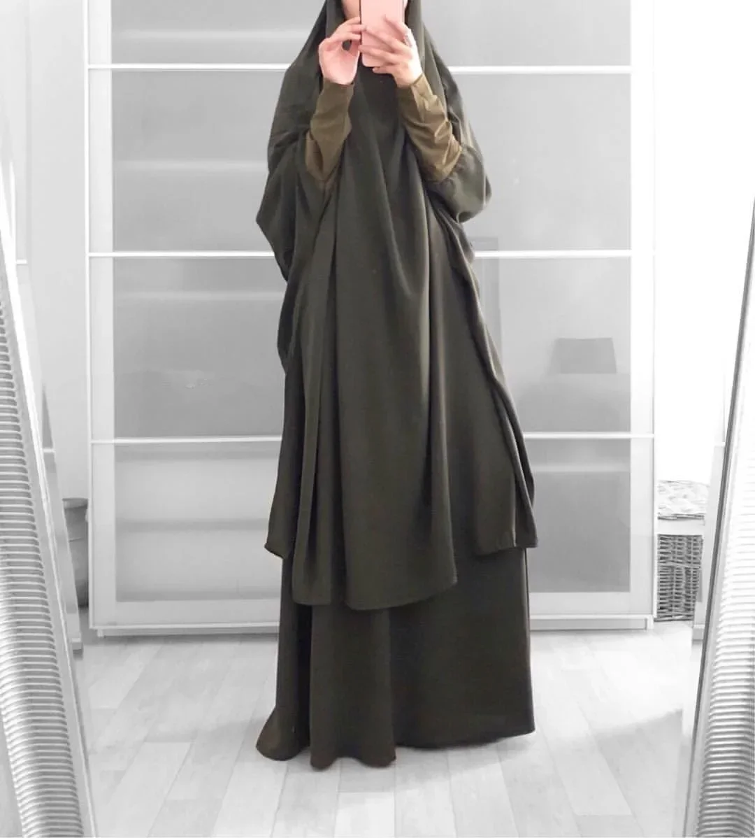 Ramadan Eid Prayer Abaya 2 Piece Set Muslim Dress Abayas for Women Hijab Long Khimar and Skirt Sets Islam Clothes Niqab Djellaba