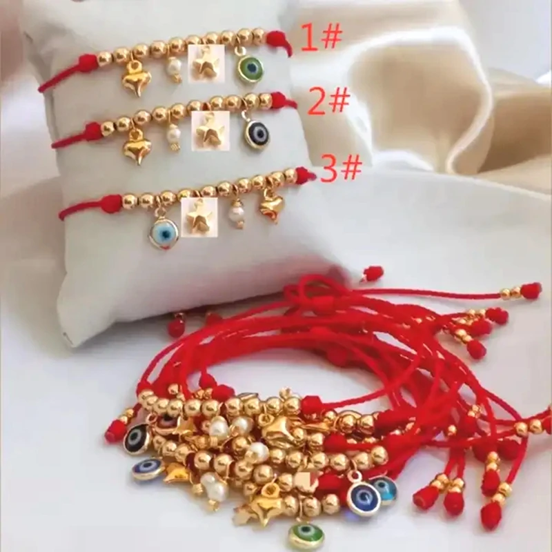 

10Pcs Red Friendship Bracelets For Women Evil Eye Star Love Heart Charm Rope Bracelet GIft For Her Girl Friend