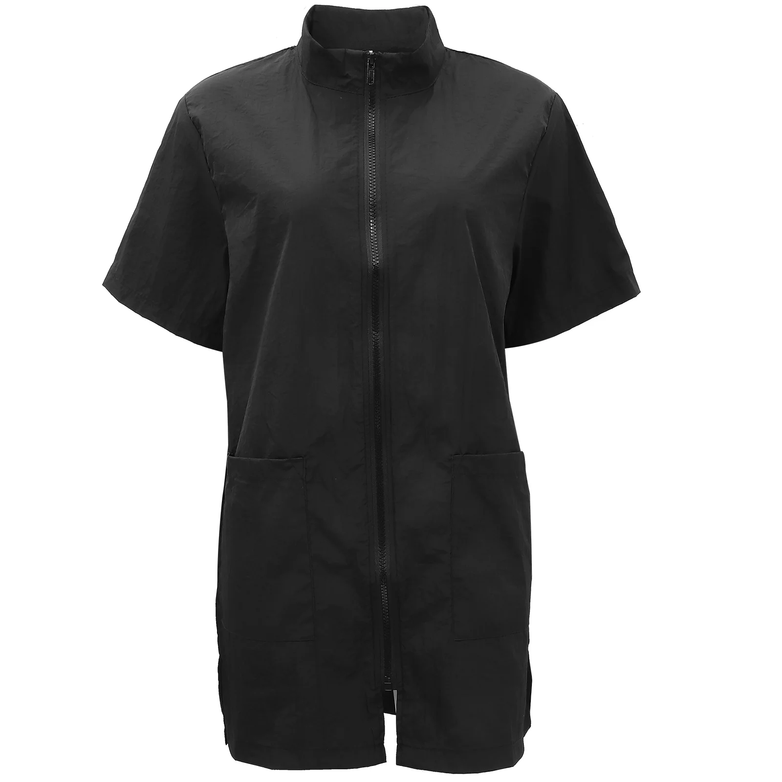 

Black Dog Grooming Smock Short Sleeve Pet Grooming Workwear Full Zipper Anti Static Beautician Hair Grooming Jacket Dog