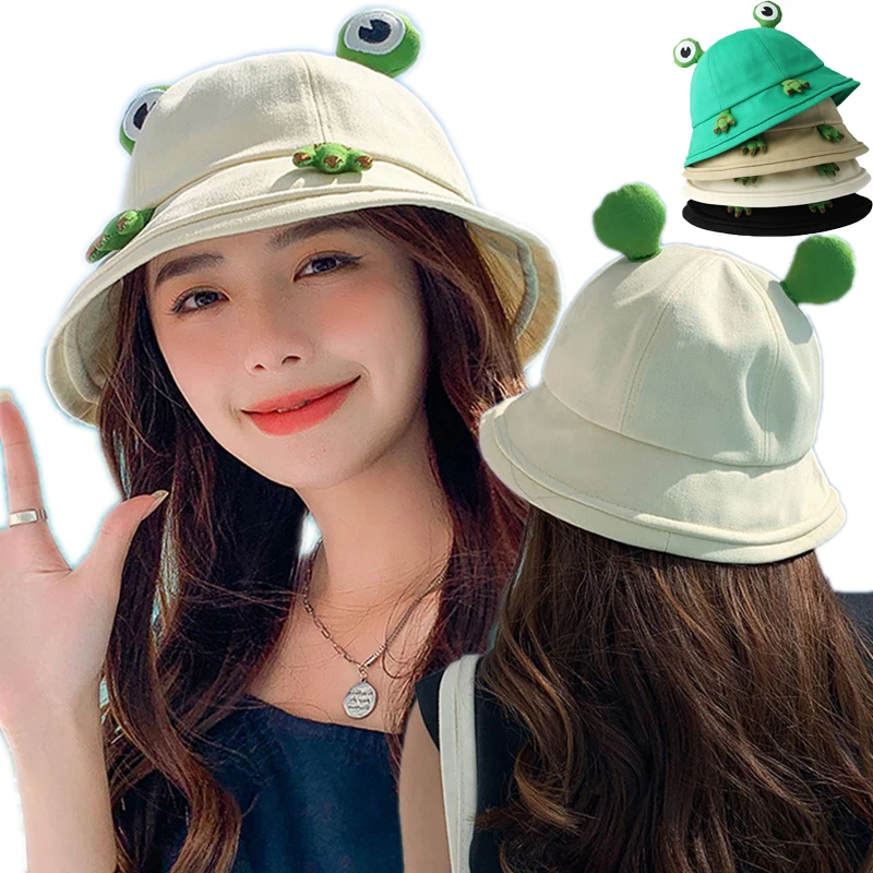 

Child-Parents Frog Bucket-Hats Women Cartoon Fisherman Caps Female Funny Bucket Hat Panama Outdoor Beach Bob Sunhat