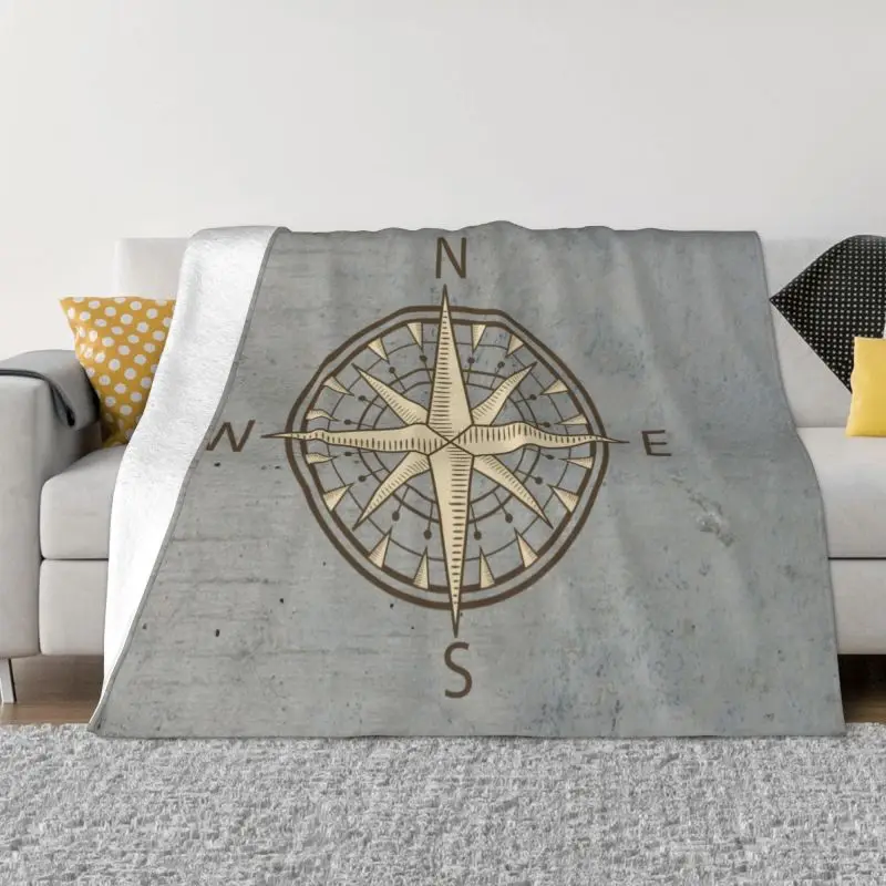 

Gray Compass Blanket Warm Fleece Soft Flannel Nautical Sailing Sailor Throw Blankets for Bedding Sofa Outdoor Spring Autumn