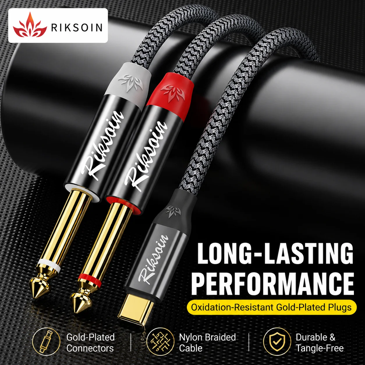 Riksoin USB-C to Dual 6.35mm Hi-Fi Audio Splitter Cable