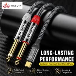 Riksoin USB - C to Dual 6.35mm Hi - Fi Audio Splitter Cable - 3m (Grey)