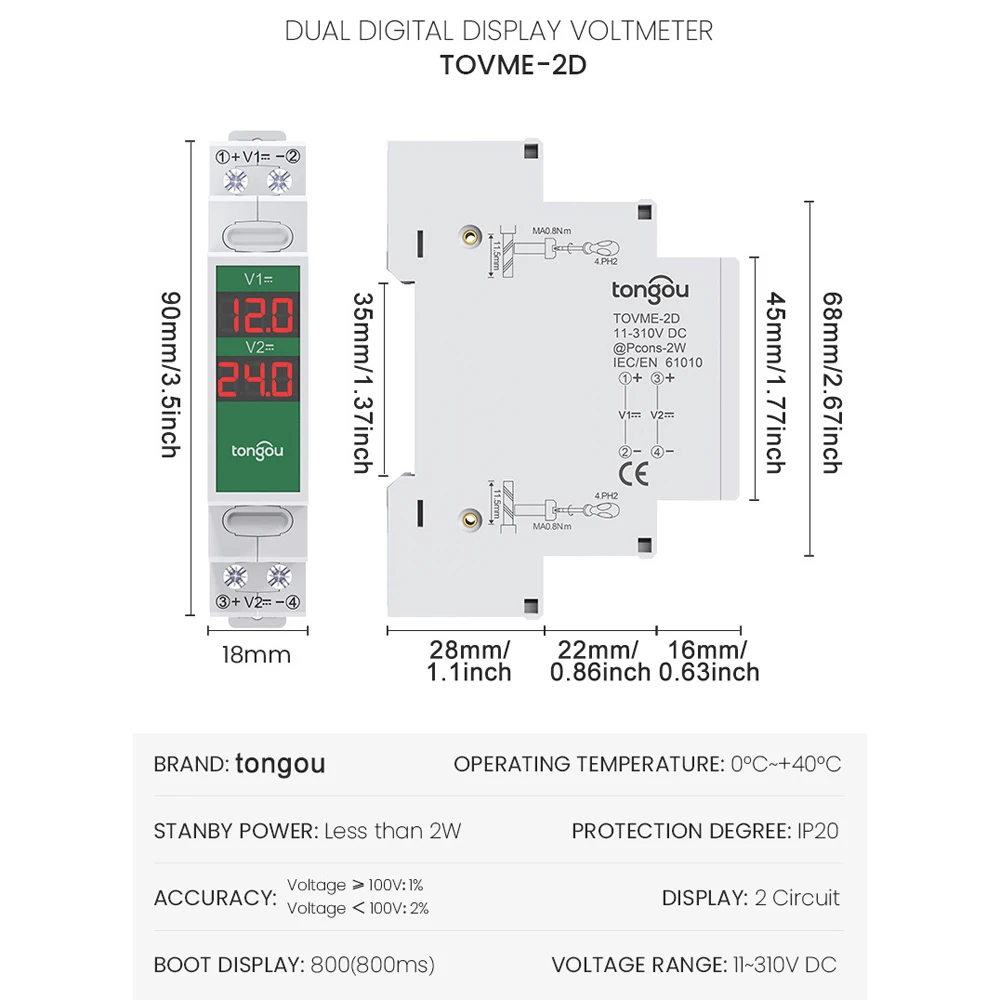 Compact Direct Current Voltage Meter DC11V-310V Intelligent LED Digital Display
