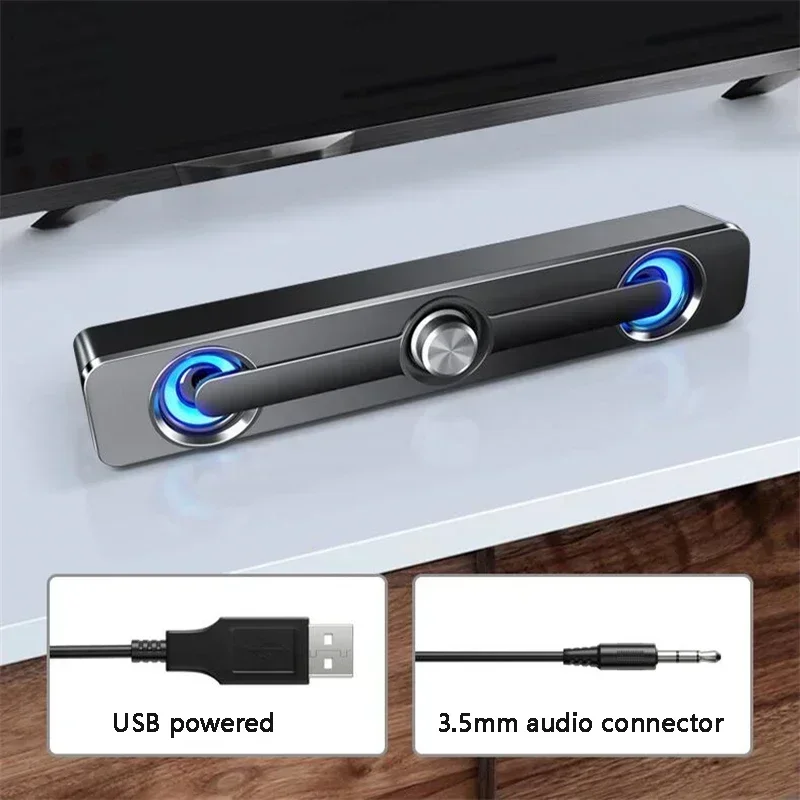 USB Wired Powerful Computer Speaker Bar Stereo Subwoofer Bass Speakers Surround Sound Box LED For PC Laptop Phone Tablet MP3 6