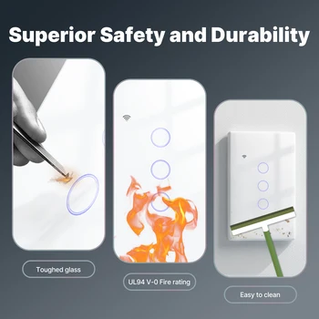 Tuya WiFi Smart Light Switch Glass Touch Control Fireproof No Neutral Wire Required Remote Control Work With Alexa Google Home 2