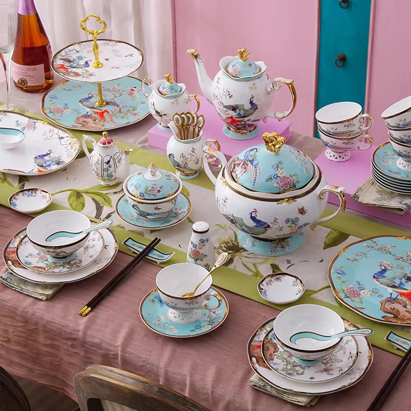 Tea set Exquisite porcelain Purple bone china Coffee Tea set 6 pieces Retro