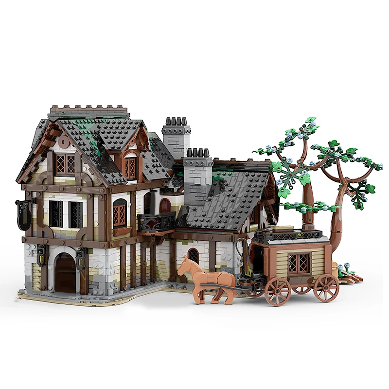 

NEW 3443pcs MOC European Medieval Street View Tavern Building DIY creative ideas Retro child Toy Birthday Gift building blocks