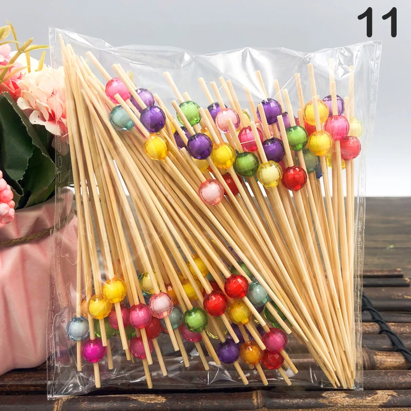 Description Picture 6 of item80/100Pcs Bamboo Pick Buffet Cupcake Heart Flower Fruit Fork Party Dessert Salad Stick Cocktail Skewer for Wedding Decor