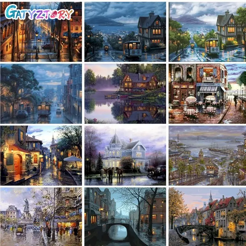 

City Landscape Painting By Numbers For Adults DIY Kits HandPainted On Canvas With Framed Oil Picture Drawing Coloring By Number