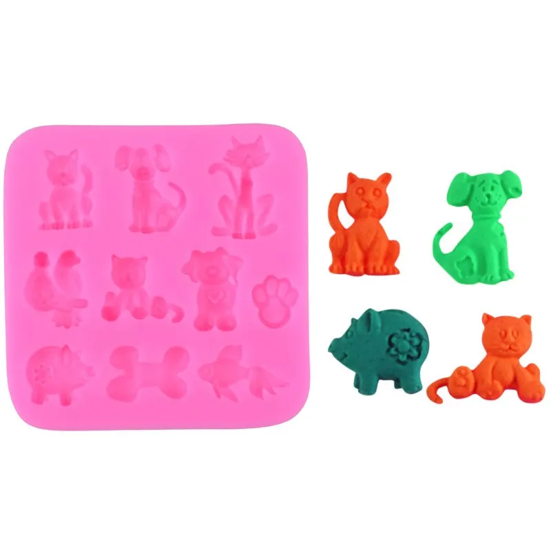

Мультяшные животные Кошка Собака Жидкая силиконовая форма рыба кость торт десерт кондитерский шоколадный обод украшение кухонные аксессуары для выпечки