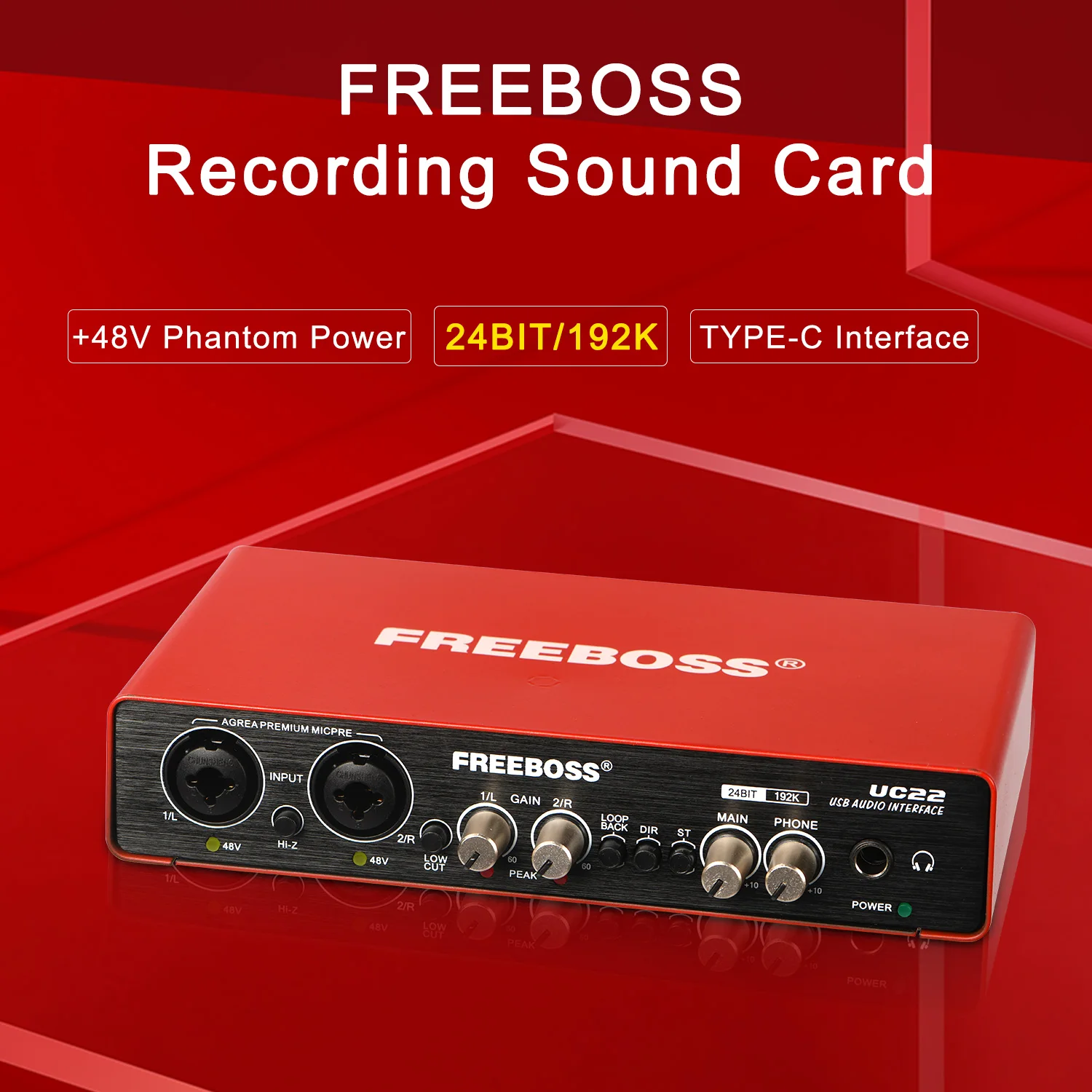 FREEBOSS Audio Interface Professional 192KHz Recording Loopback Hi z