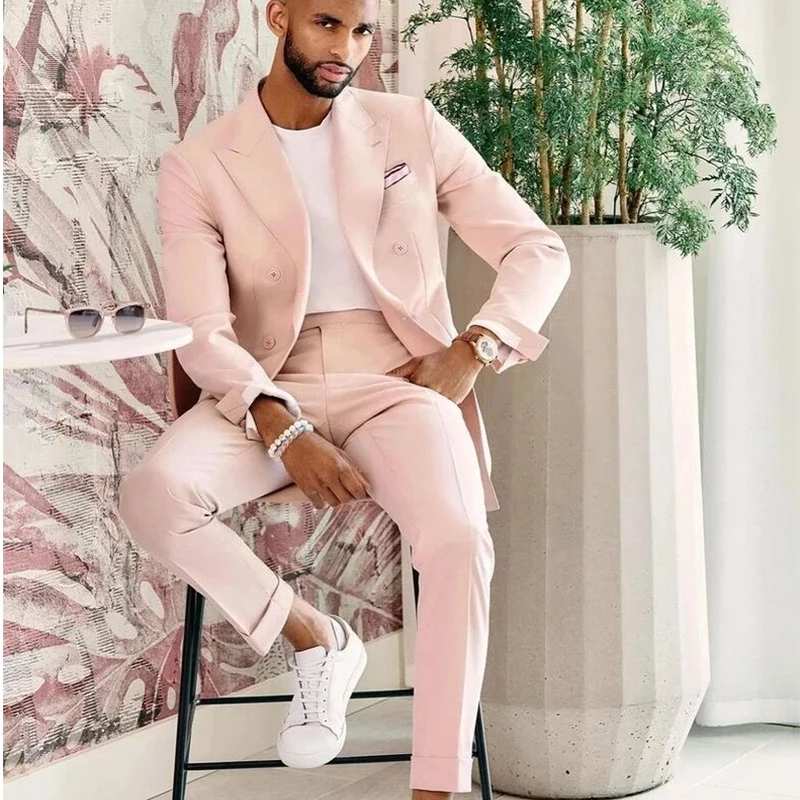 

Pink Suits for Men 2023 Peaked Lapel Double Breated Wedding Business Suit Blazer Sets 2 Pieces Jacket+Pants