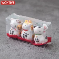 Pack of 3 Pieces Mini Ceramic Lucky Fortune Cat, Desktop Car Decoration Figurines Cute Kitten Maneki Neko Ornament 1.3 Inch Tall 5