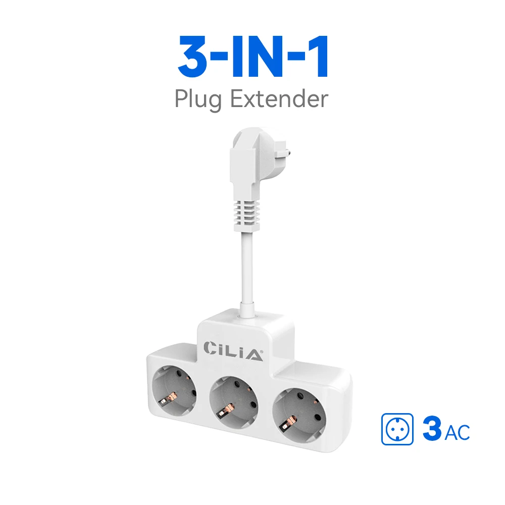 High-Power Euro Wall Plug Charger with Short Cord and Dual-Color Options, 3-Port Charging Station