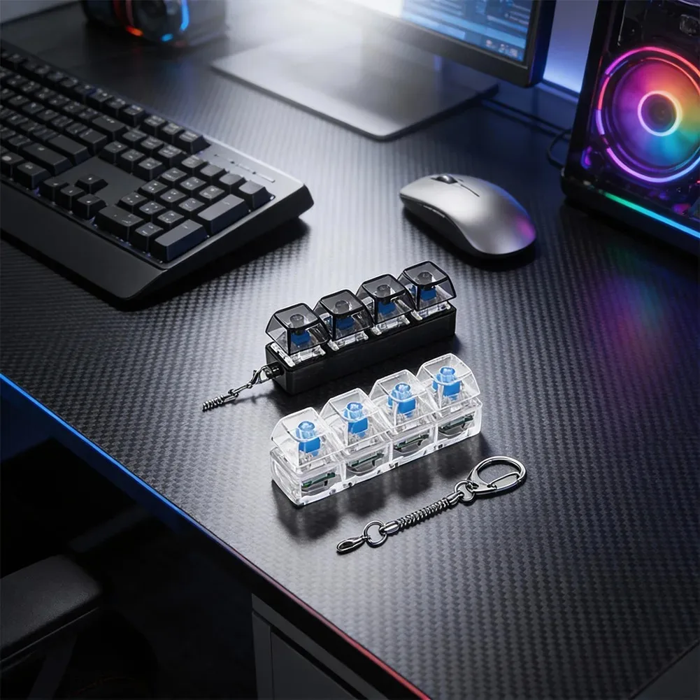 -LED 피젯 버튼 4eys 키보드 테스터; 스트레스 해소를 위한 기계식 키캡 장난감...