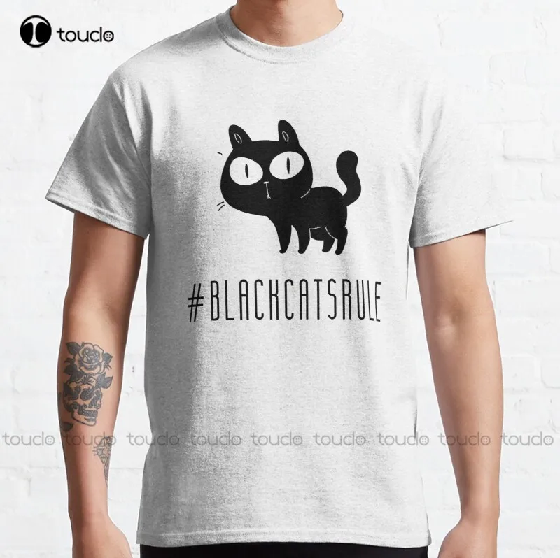 

New Black Cats Rule Classic T-Shirt Shirts For Men Short Sleeve Cotton Tee Shirt Xs-5Xl Streetwear Tshirt New Popular Retro