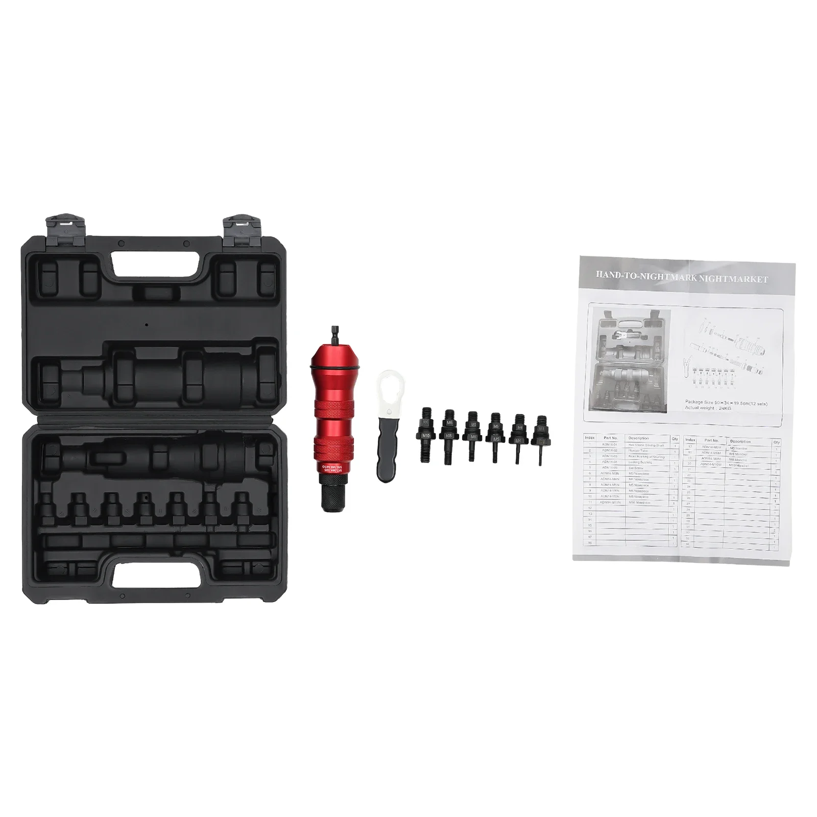 Drill Electric Rivet Gun Adapter Milwaukee Rivet Gun Rivnut Tool Kit mit Tragetasche, M3-M10 Dorne und Schraubenschlüssel für Bohrer – Detail 3