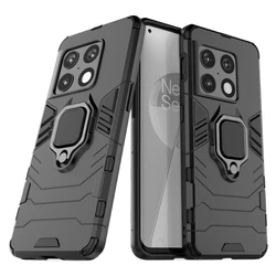 Shockproof Armor Phone Case with Metal Ring Holder and Magnetic Stand for OnePlus 10 Pro (Black)