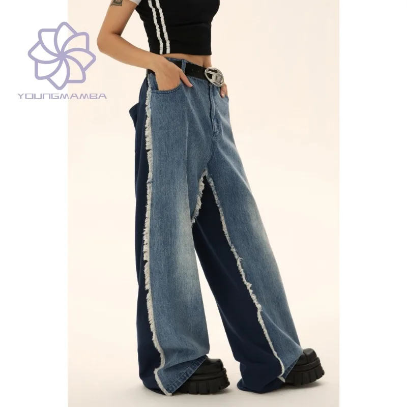 

American Retro Wide Leg Casual Jeans Women Autumn Winter Long Pant Trend High Waist Straight Denim Trouser