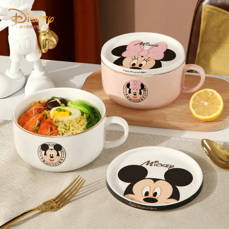 

Disney Mickey Mouse Ceramic Bowl Instant Noodle Bowl Salad Bowl Minnie Mouse Children Home Covered Rice Bowl Kitchen Supplies