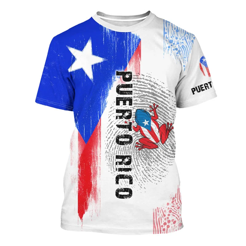 Puerto Rico Flag Pattern T-Shirt Men Frog National Emblem 2