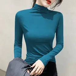 2023 Fashion Korean Knit Tops Turtleneck Pullover Basic Solid Colors Knitwear Casual Slim Bottoms Elastic Jumper Tops For Women