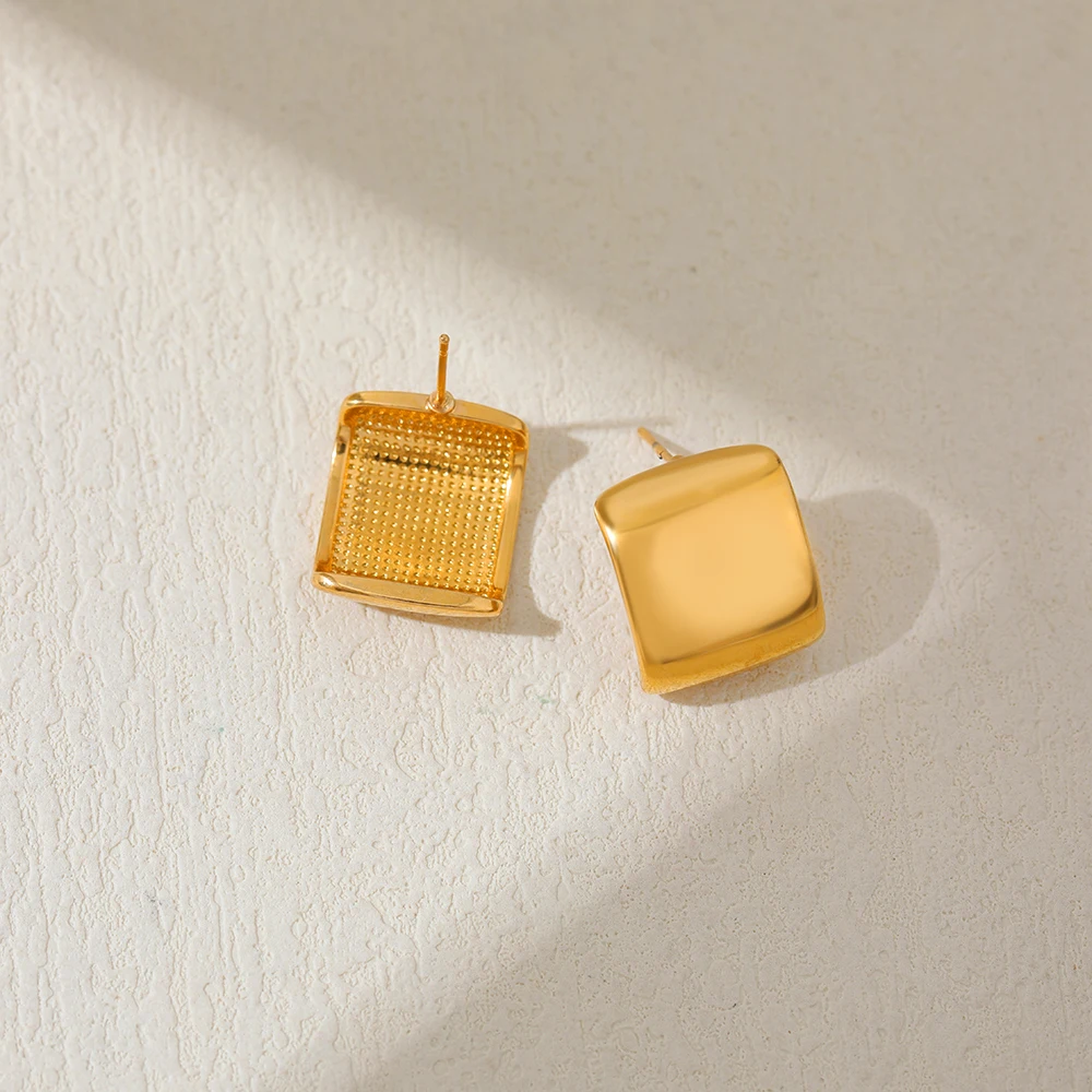 Vintage Square Arch Big Stud Earrings 18K Gold Plated Hypoallergenic Glossy Metal Statement Earring Minimalist Jewelry Bijoux