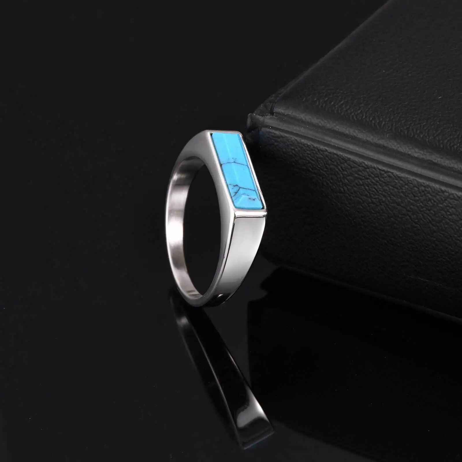 Stilvoller dünner Natursteinring für Männer und Frauen, geometrischer Unisex-Ring aus Edelstahl, Party-Geburtstagsgeschenk – Detail 9