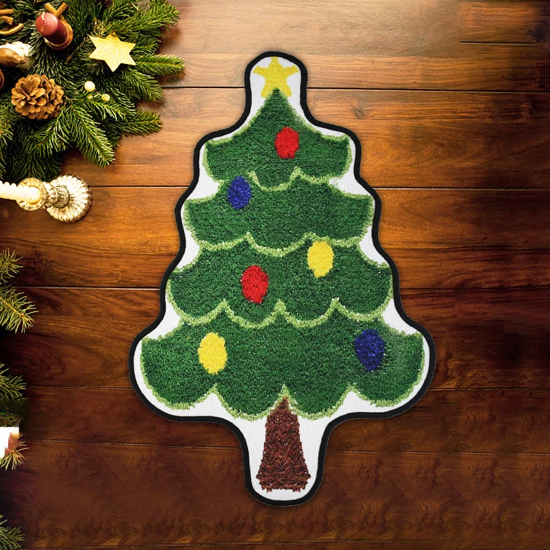 Christmas Tree Shape Floor Mat Anti Slip Entrance Door Bedroom Bath Toilet Mat Carpet 2025 New Year Gift Navidad Home Decoration