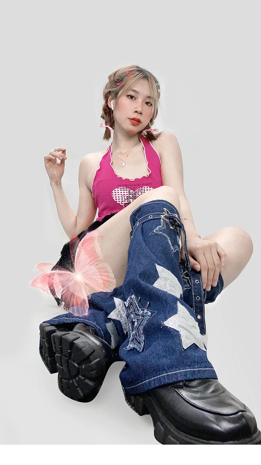Y2K Stars Denim Leg Warmer Female Hot Girl Lolita Subculture Punk Style Foot Sock Denim Tube Socks