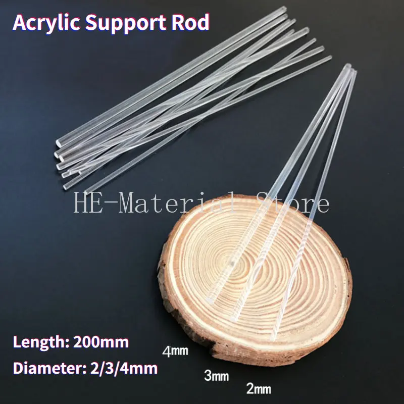 Length 200mm Transparent Acrylic Support Rod Plexiglass Rod Dia 2/3/4mm Ultra-light Clay Doll Model Scene Support Resin Strip