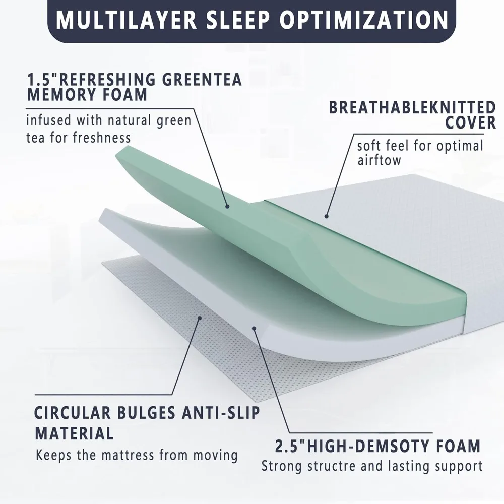 4 Inch Memory Foam Replacement Mattress for Sleeper Sofa and Couch Beds Queen Size CertiPUR US Certified 2