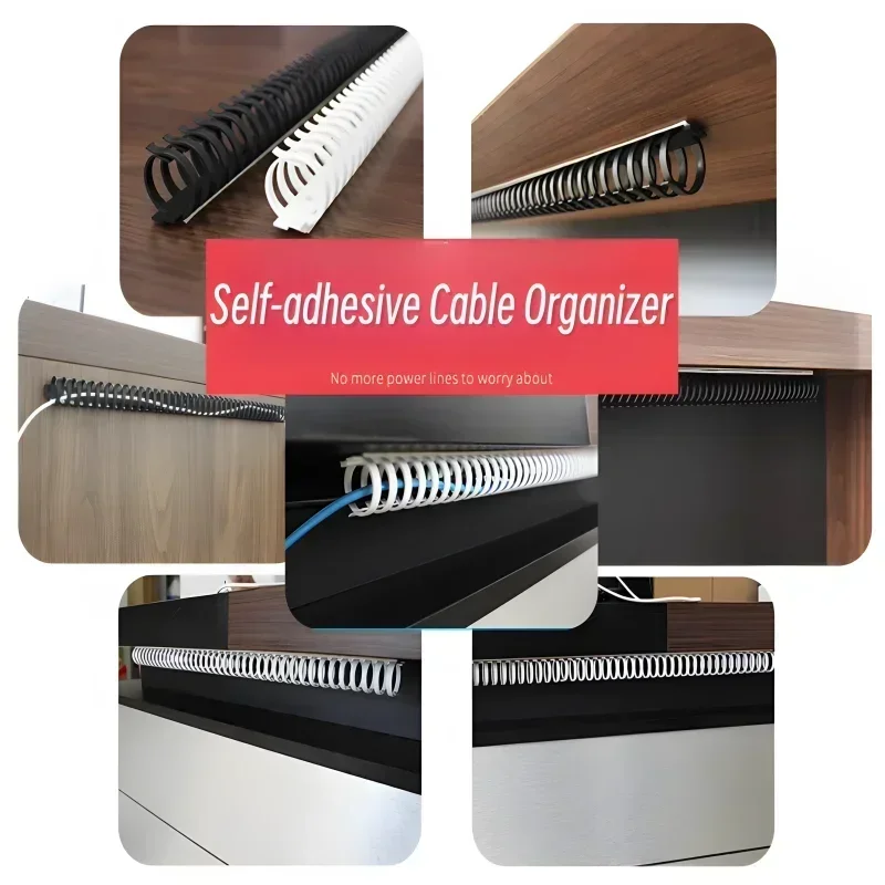 5/1M Cable Management Under Desk Channel Cable Raceway Cord Hider Desk Wire Tray Self-adhesive Under Management Tray