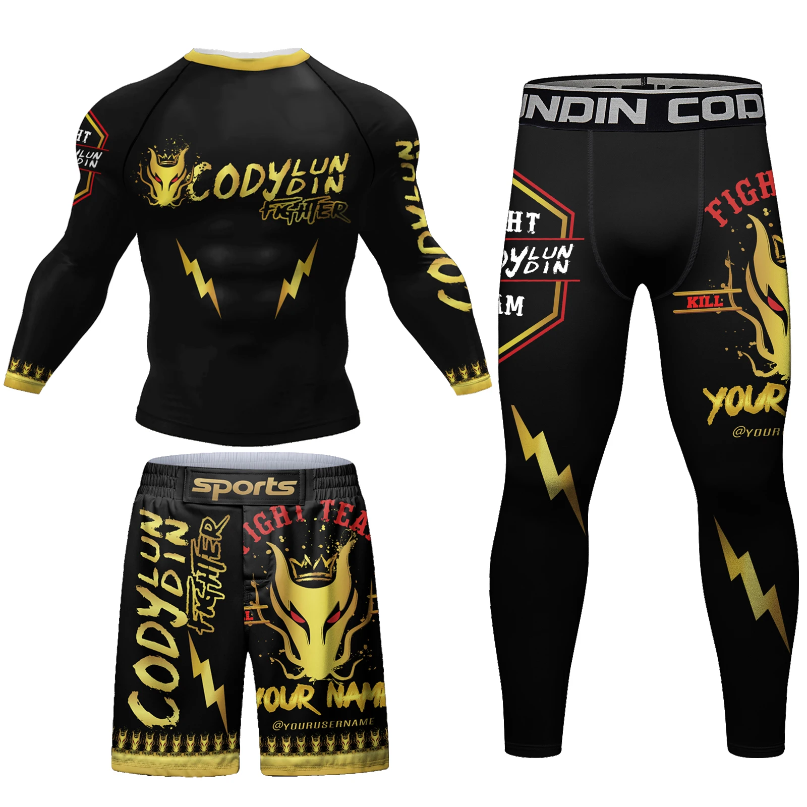 

Full Sleeve Compression Rash Guards Bjj MMA Shirt + Fight Shorts Grappling Muay Thai No Gi Wear Cody Sets Custom Sports Suits