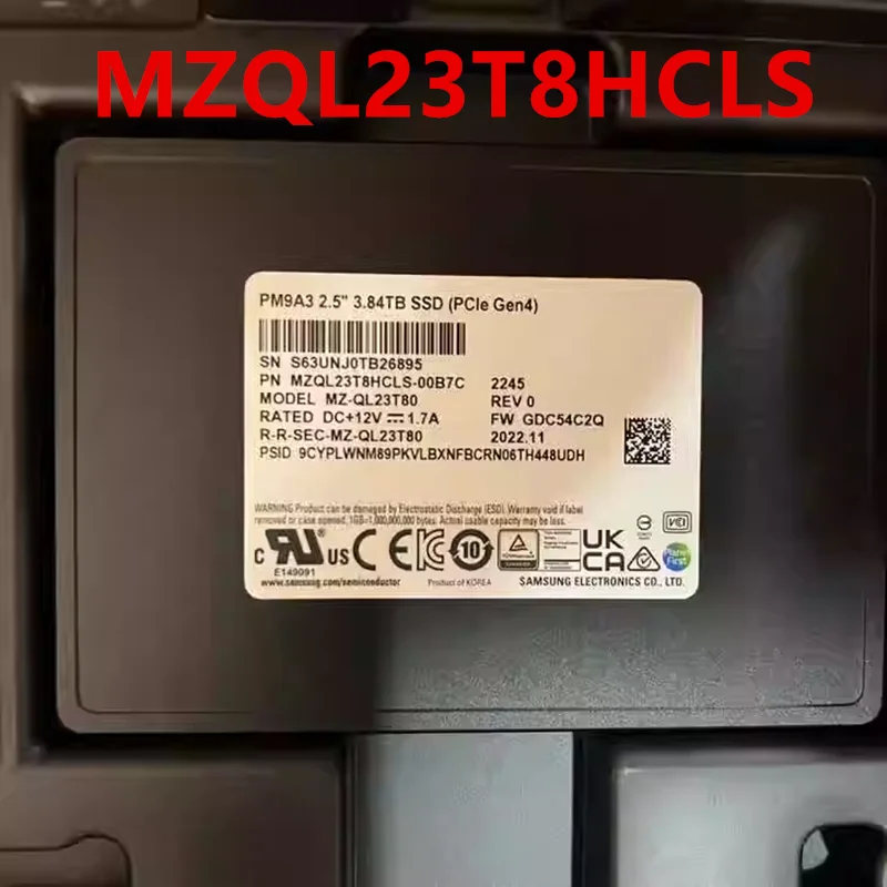 Original New Solid State Drive For SAMSUNG PM9A3 2.5" 3.84TB U.2 SSD MZQL23T8HCLS